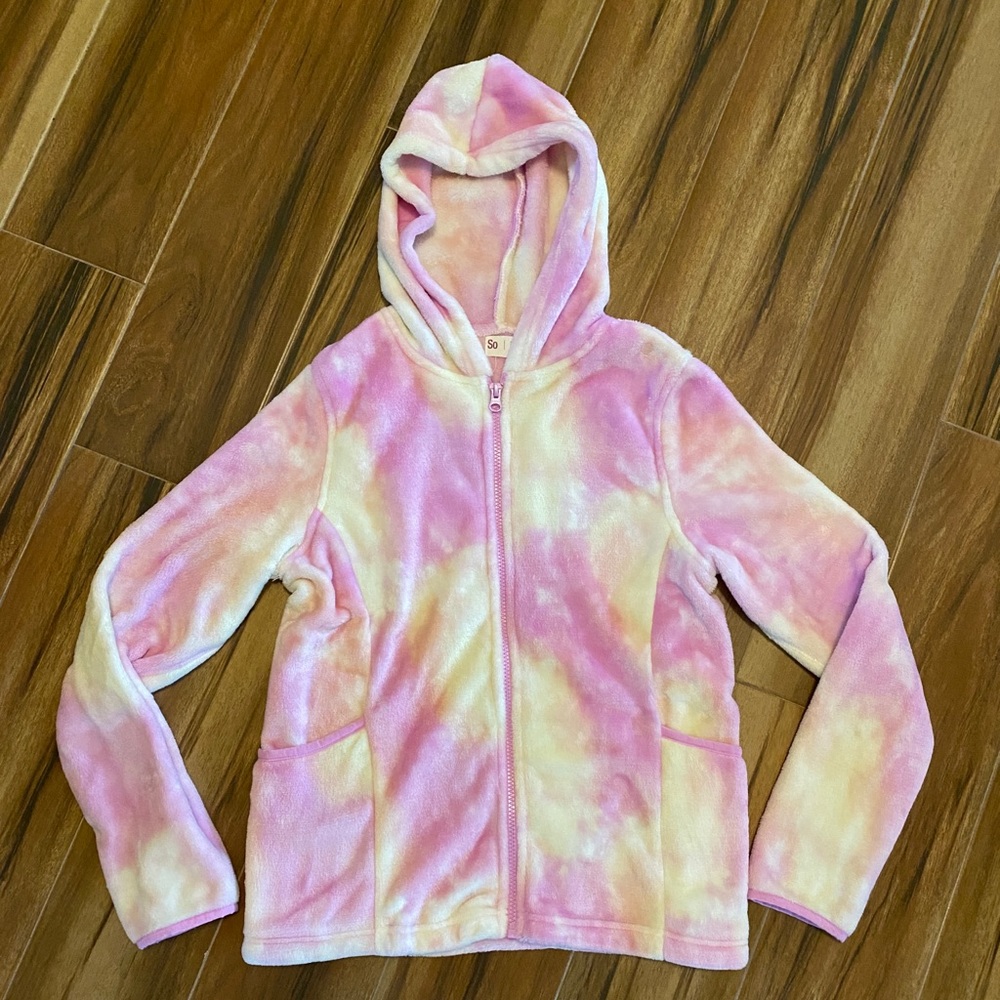 Tie dye cozy pink jacket, girls XL 14/16
